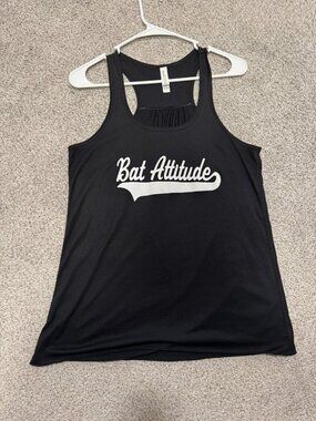 Bat Attitude Black Flowy Racerback Tank L Softball Baseball Game Day